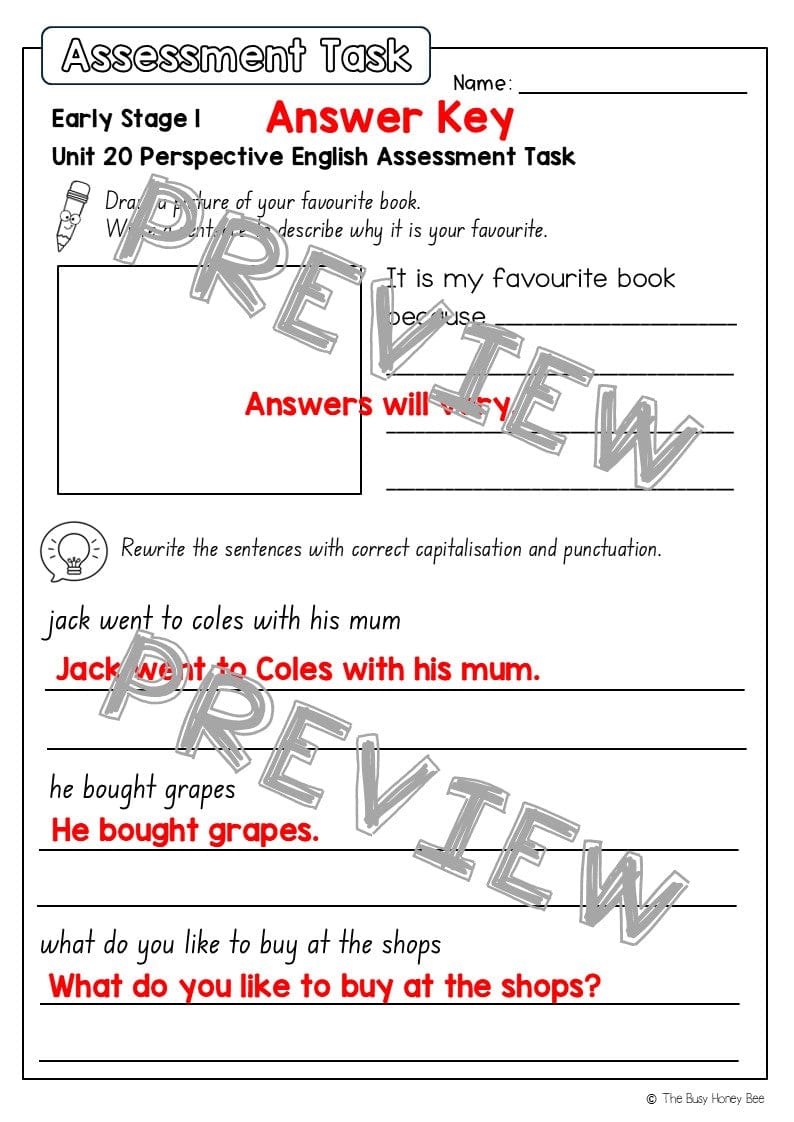 Early Stage 1 English Assessment Unit 20 Perspective - Assessment