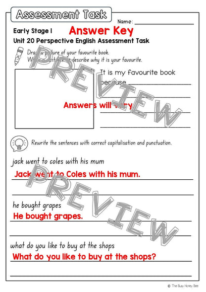 Early Stage 1 English Assessment Unit 20 Perspective - Assessment