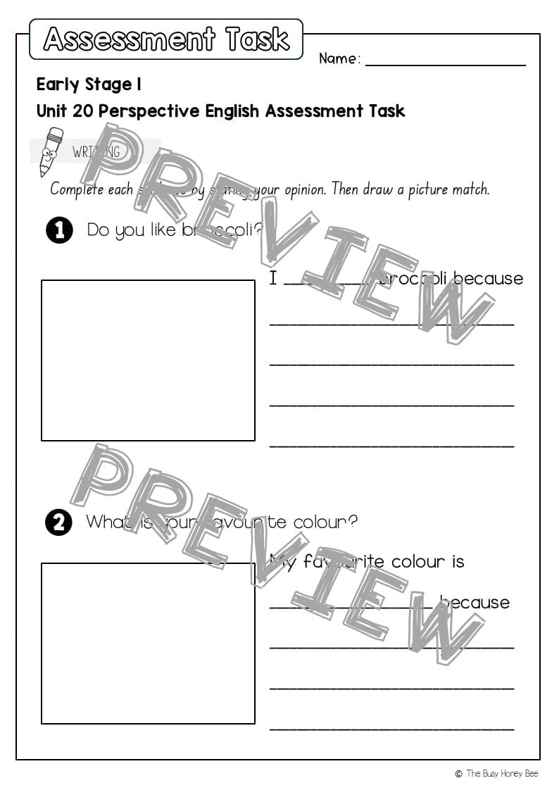 Early Stage 1 English Assessment Unit 20 Perspective - Assessment