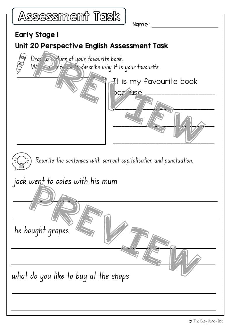Early Stage 1 English Assessment Unit 20 Perspective - Assessment