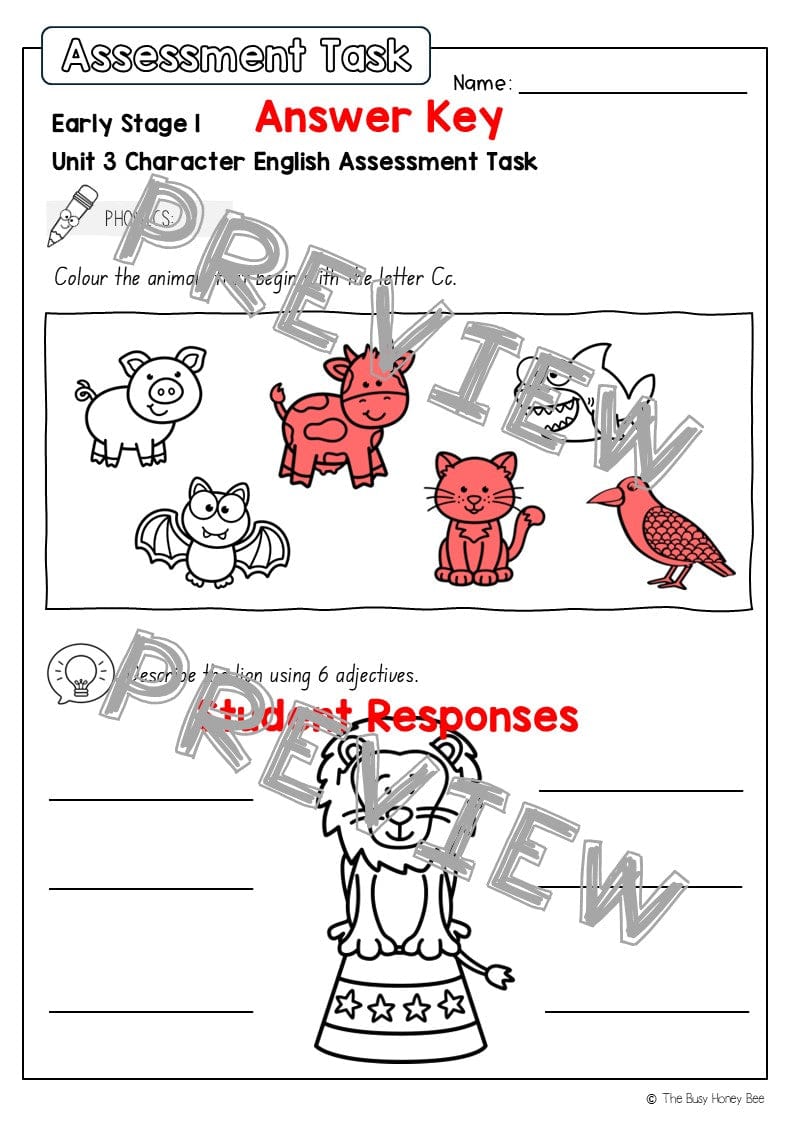 Early Stage 1 English Assessment Unit 3 Character - Assessment