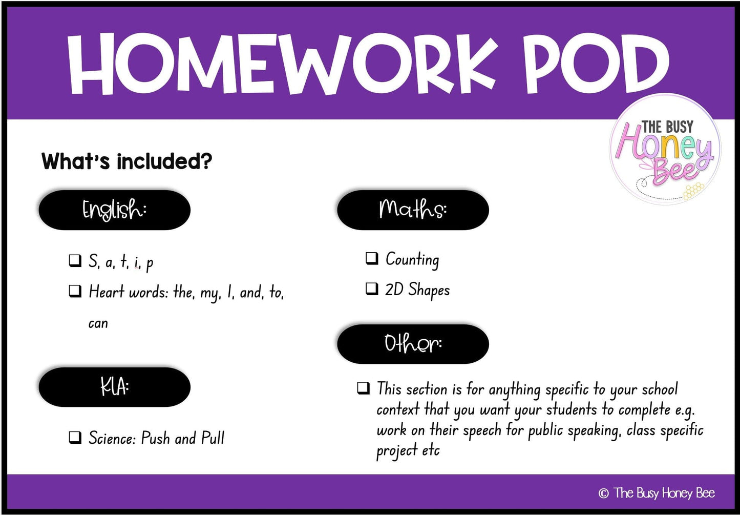 Early Stage 1 Homework/Learning Pod 1 - Homework | Casual Teaching