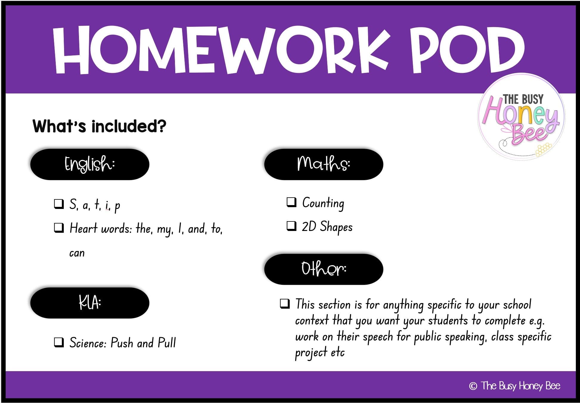 Early Stage 1 Homework/Learning Pod 1 - Homework | Casual Teaching