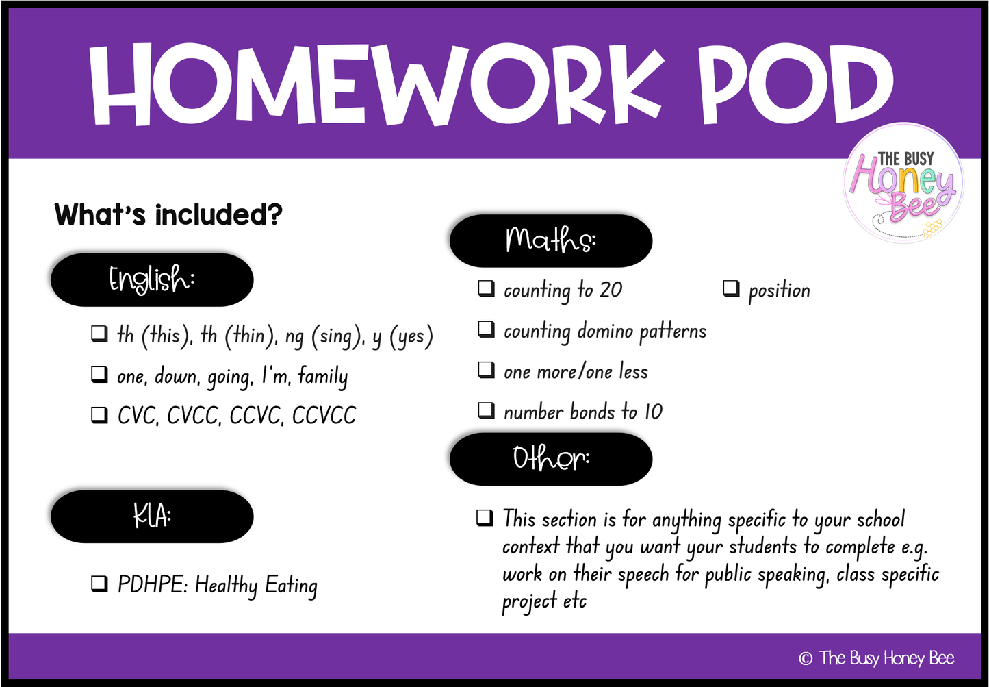 Early Stage 1 Homework/Learning Pod 10 - Homework | Casual Teaching