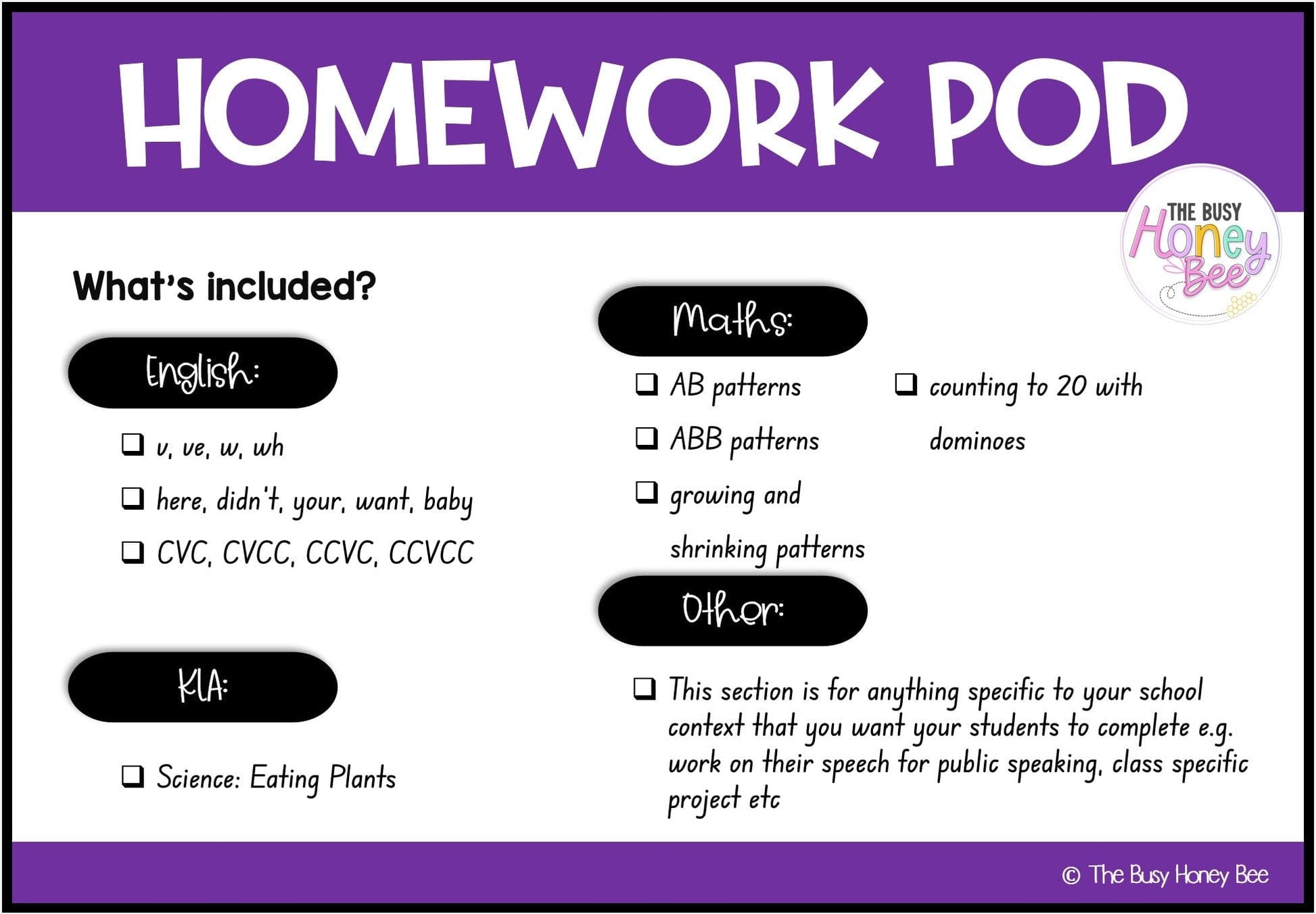 Early Stage 1 Homework/Learning Pod 12 - Homework | Casual Teaching