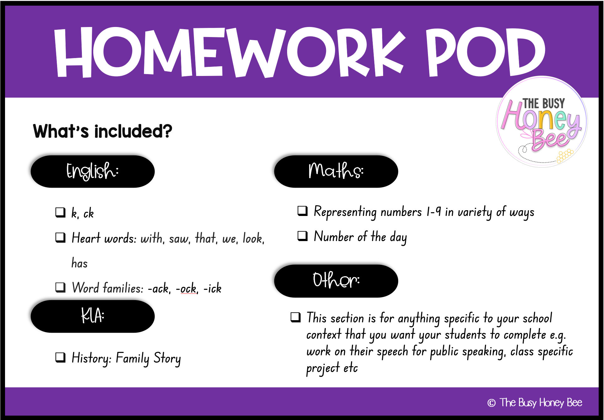 Early Stage 1 Homework/Learning Pod 4 - Homework | Casual Teaching