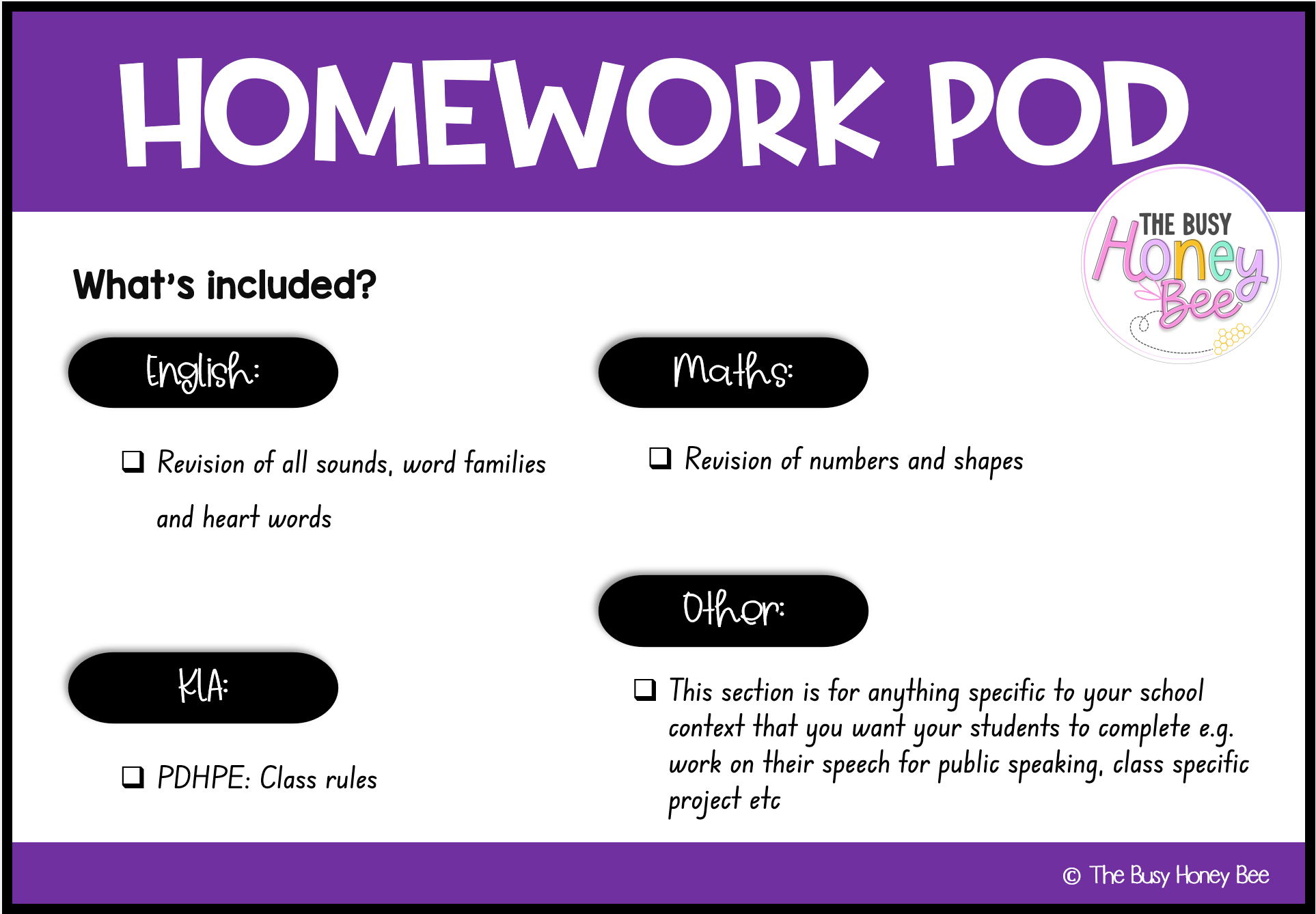 Early Stage 1 Homework/Learning Pod 5 - Homework | Casual Teaching