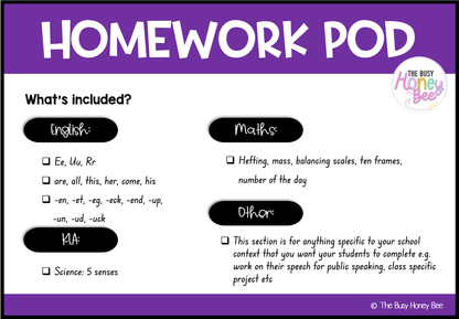 Early Stage 1 Homework/Learning Pod 6 - Homework | Casual Teaching