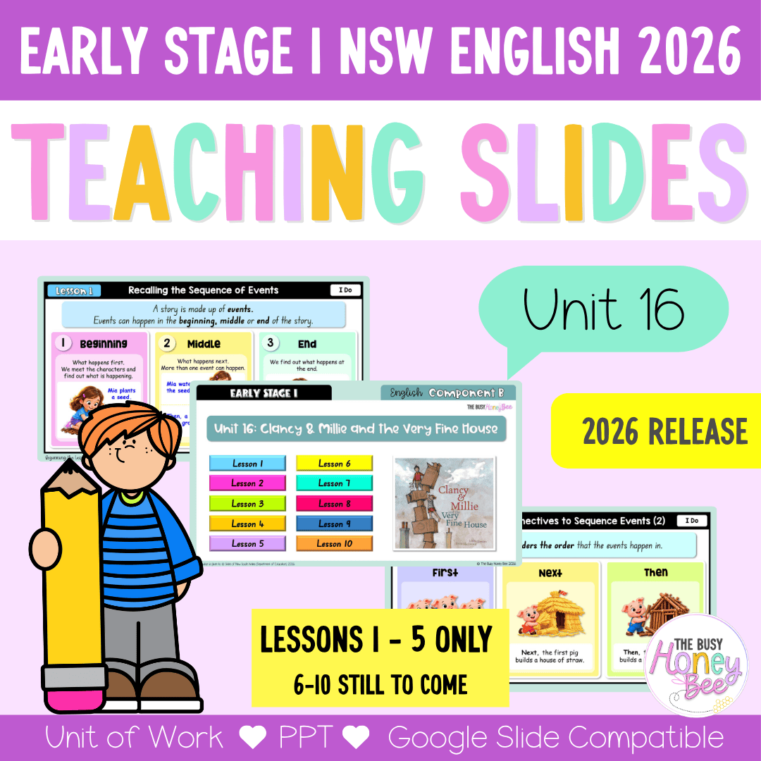 Early Stage 1 NSW English Teaching Slides UNIT 16 Clancy & Millie and the Very Fine House 2026 - Teaching Slides