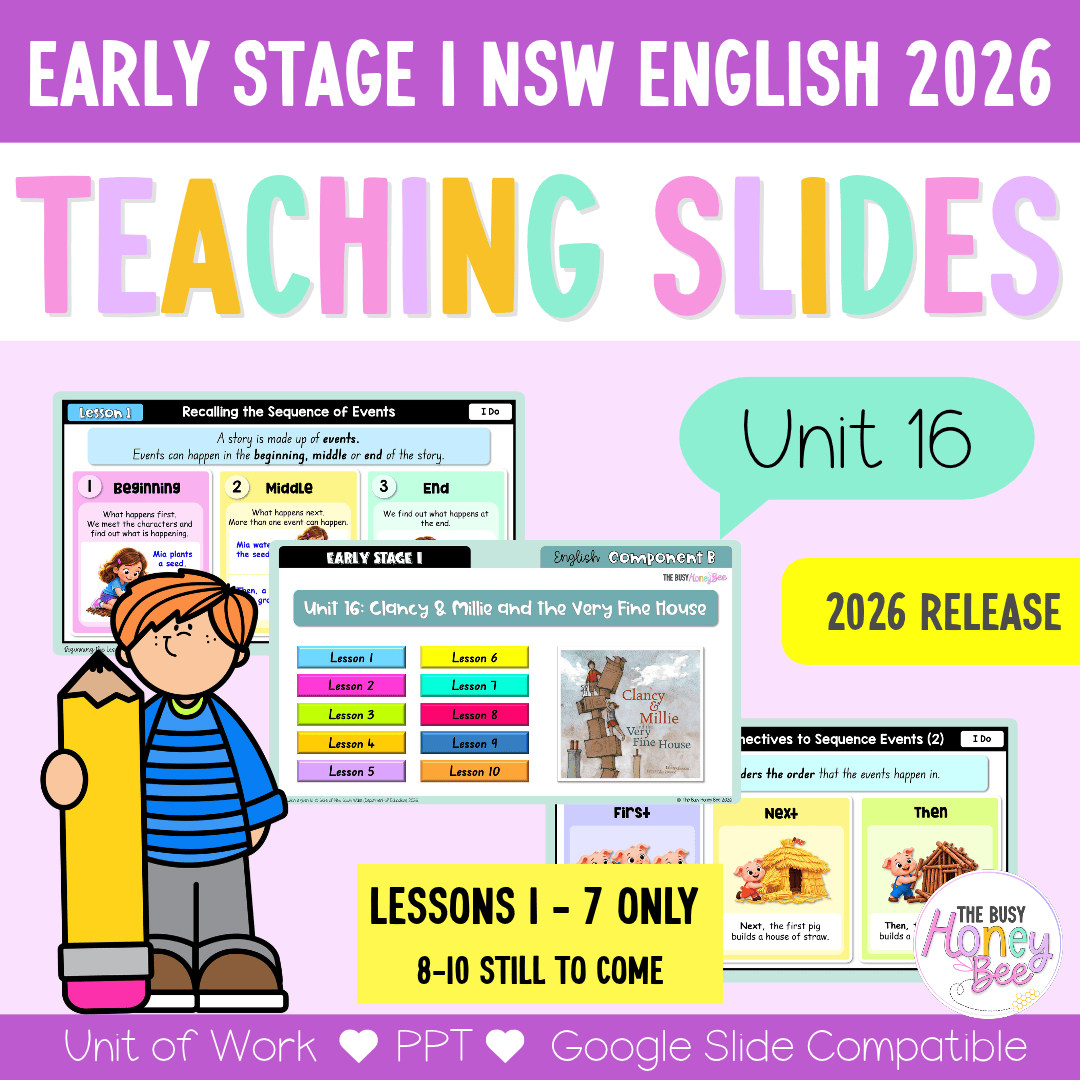 Early Stage 1 NSW English Teaching Slides UNIT 16 Clancy & Millie and the Very Fine House 2026 - Teaching Slides