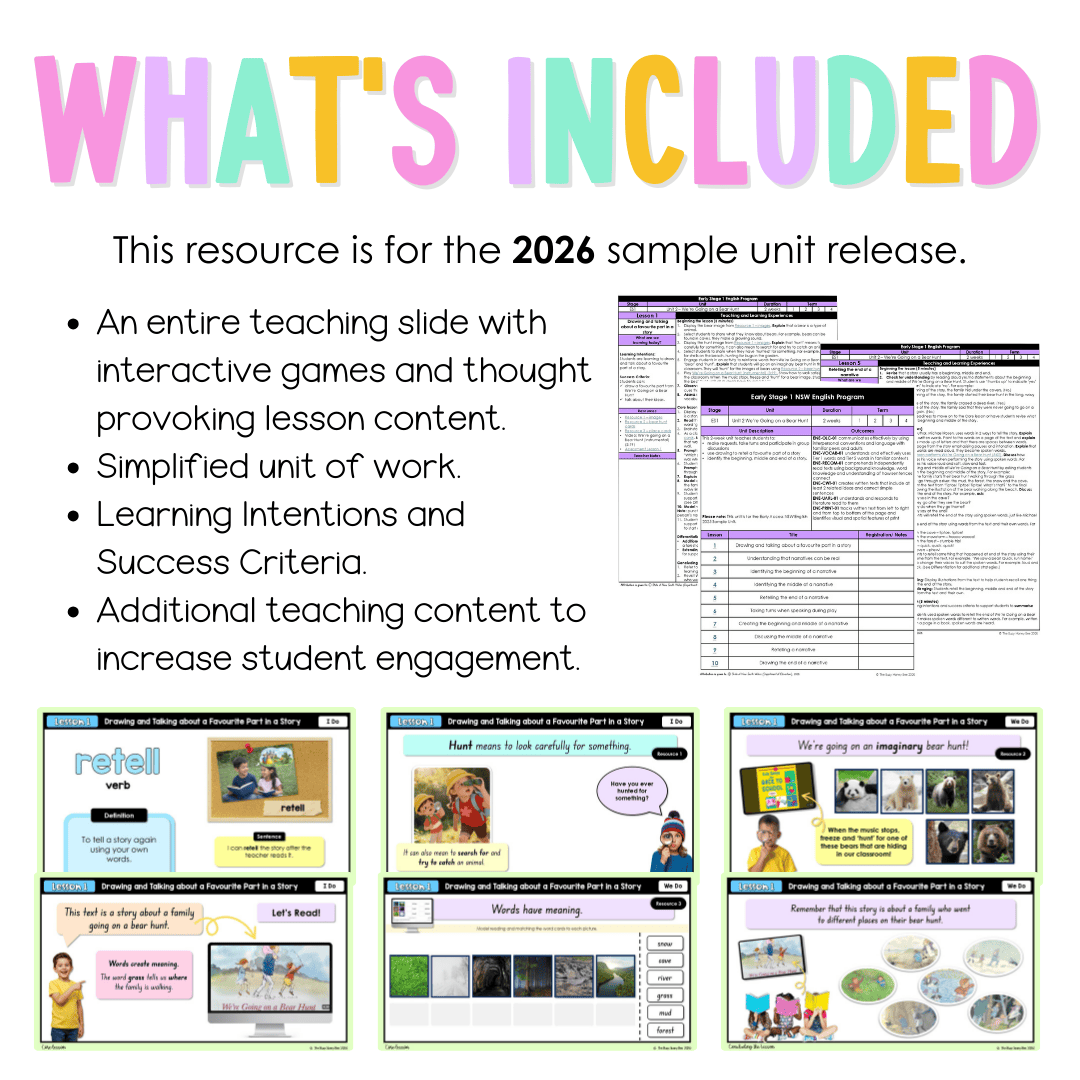 Early Stage 1 NSW English Teaching Slides UNIT 2 We're Going on a Bear Hunt 2026 -