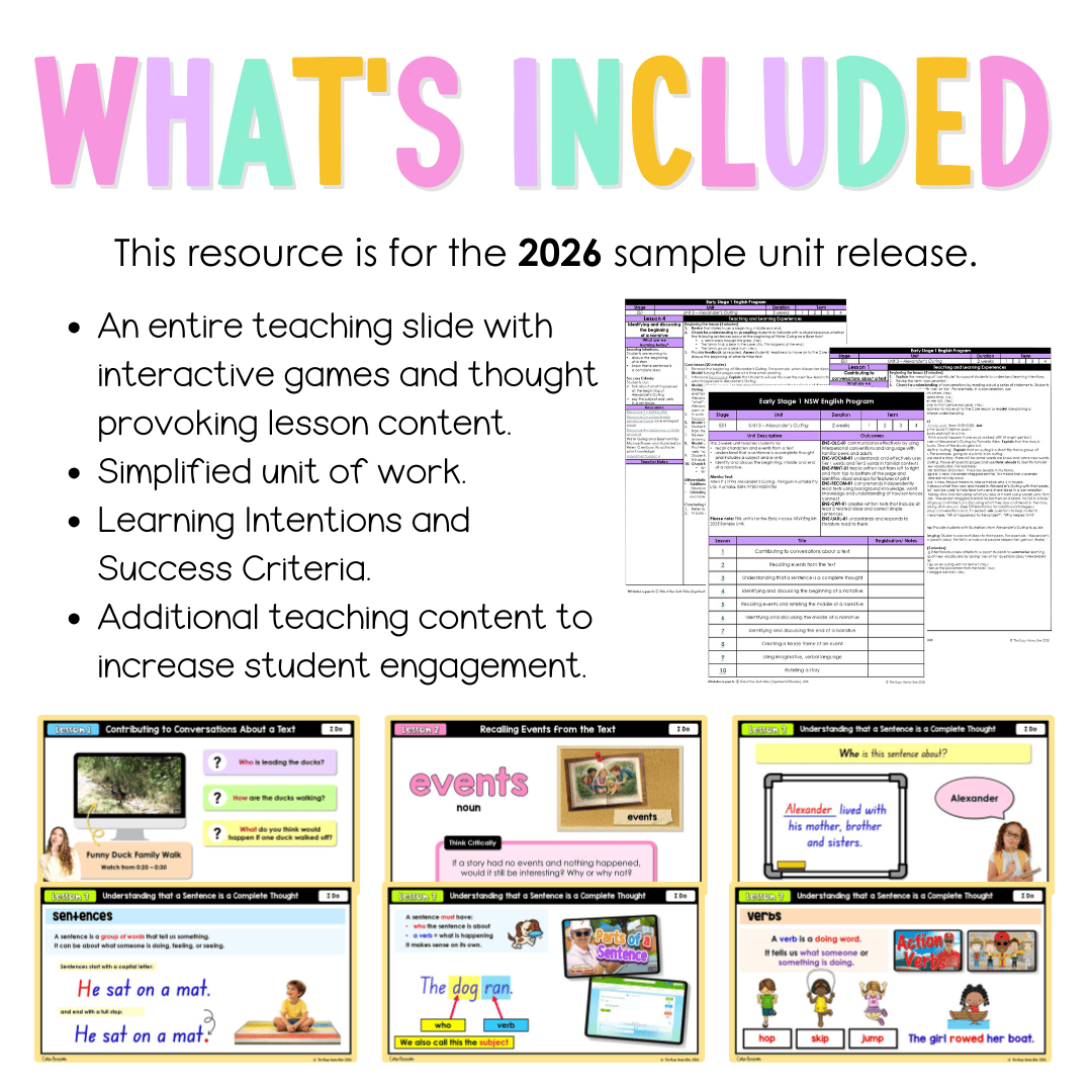 Early Stage 1 NSW English Teaching Slides UNIT 3 Alexander's Outing 2026 -