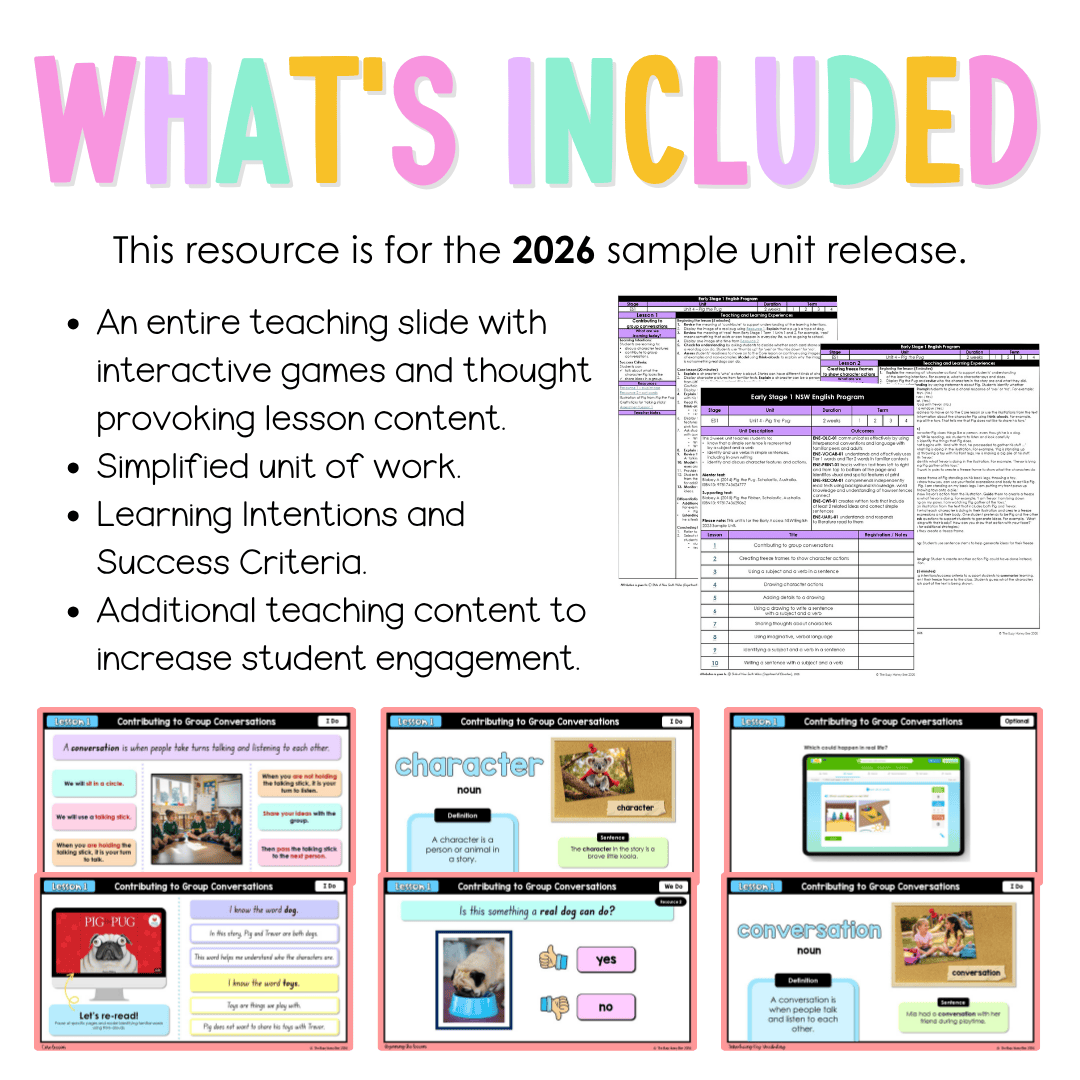Early Stage 1 NSW English Teaching Slides UNIT 4 Pig the Pug 2026 -