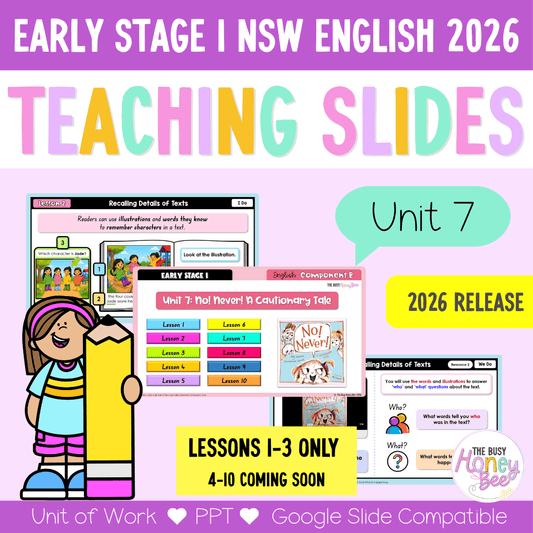 Early Stage 1 NSW English Teaching Slides UNIT 7 No! Never! A Cautionary Tale 2026 - Teaching Slides