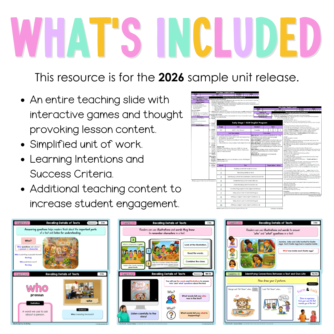 Early Stage 1 NSW English Teaching Slides UNIT 7 No! Never! A Cautionary Tale 2026 - Teaching Slides