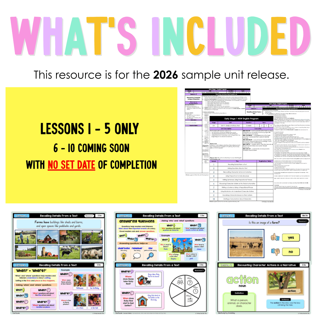 Early Stage 1 NSW English Teaching Slides UNIT 9 Banjo and Ruby Red 2026 - Teaching Slides