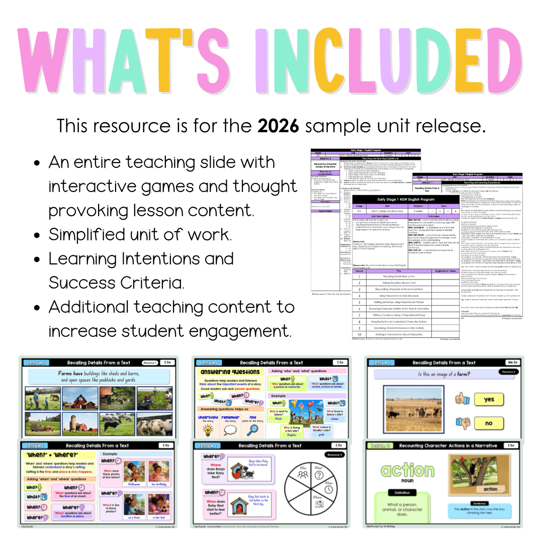 Early Stage 1 NSW English Teaching Slides UNIT 9 Banjo and Ruby Red 2026 - Teaching Slides