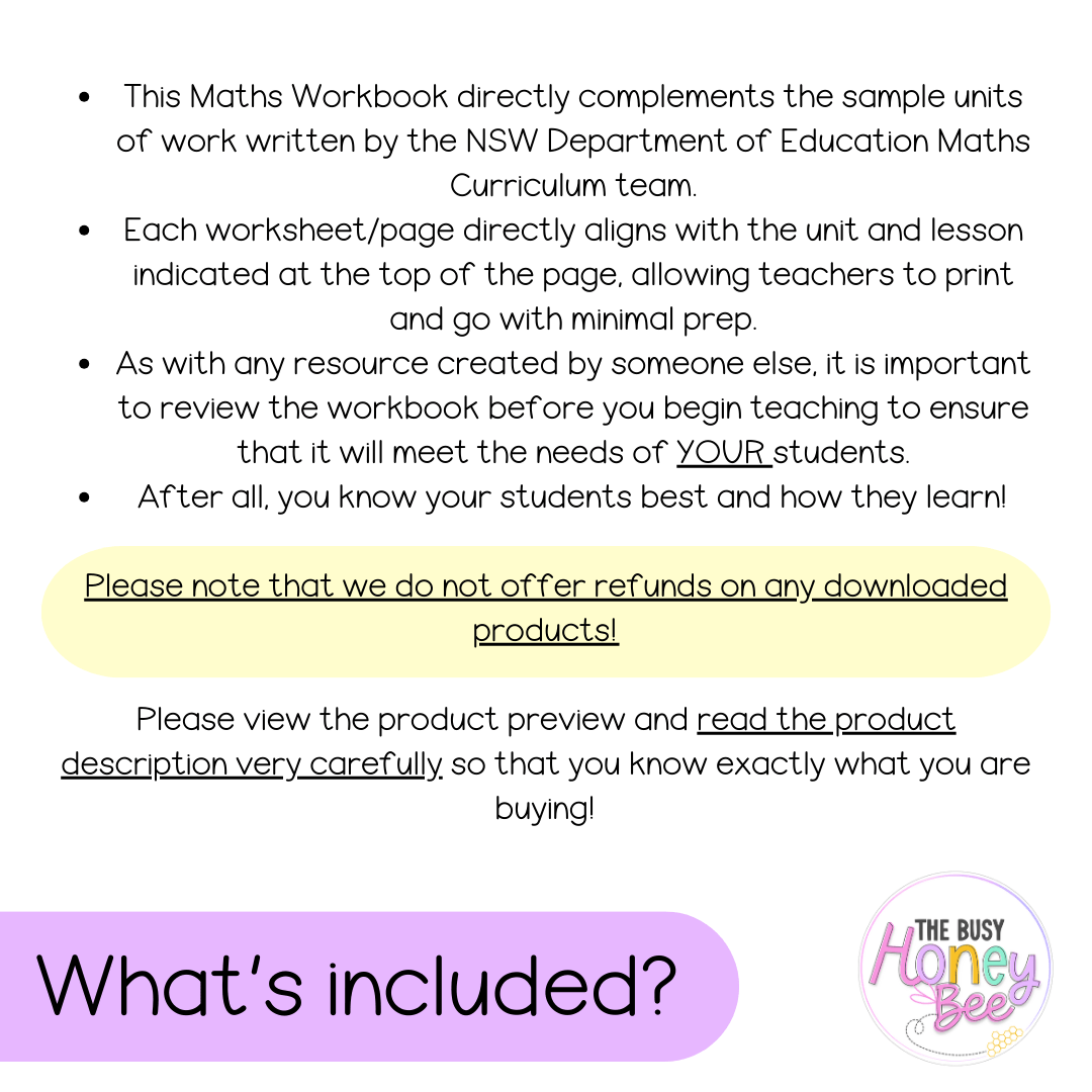 Early Stage 1 NSW Maths Worksheets Unit 16 - Workbook | Worksheets
