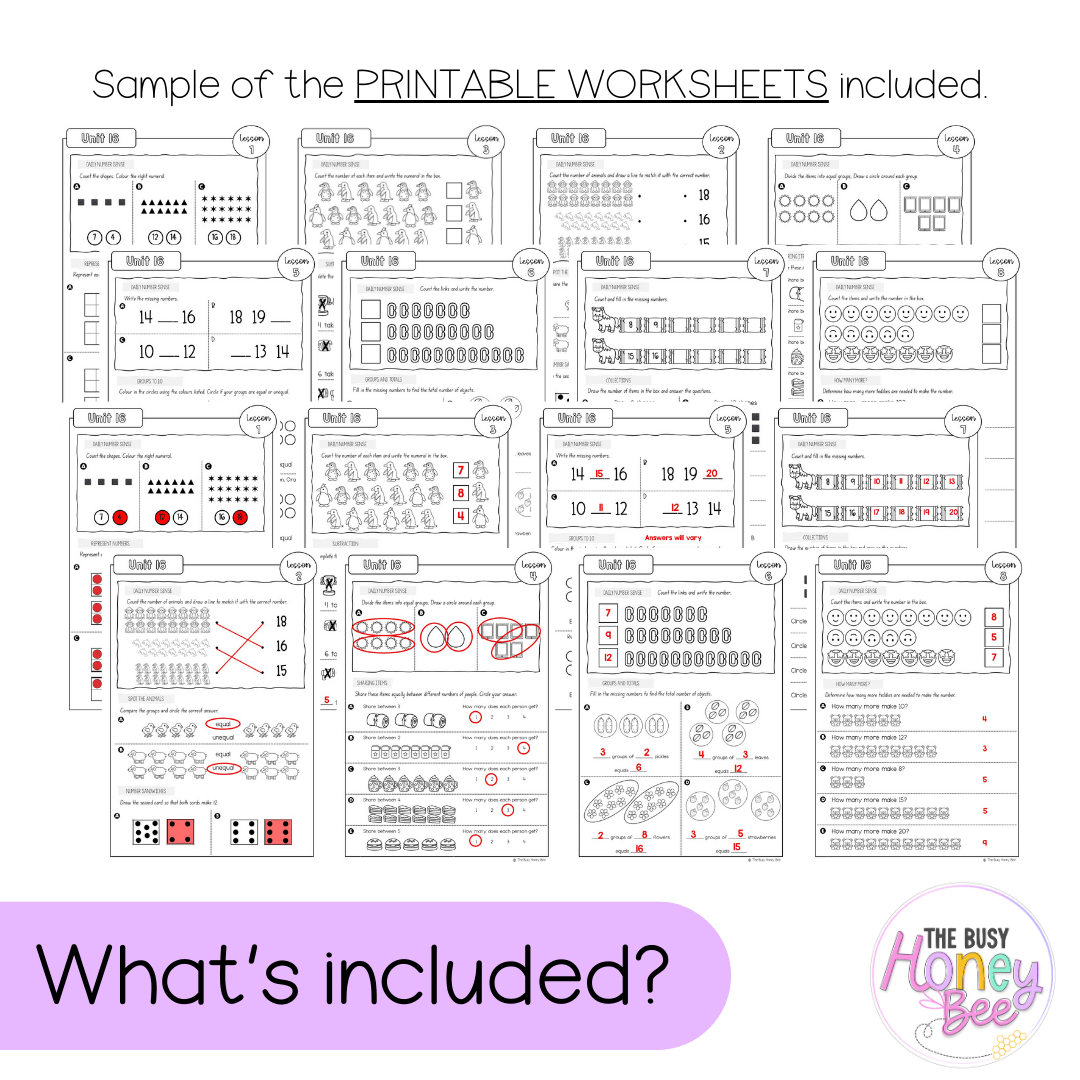 Early Stage 1 NSW Maths Worksheets Unit 16 - Workbook | Worksheets