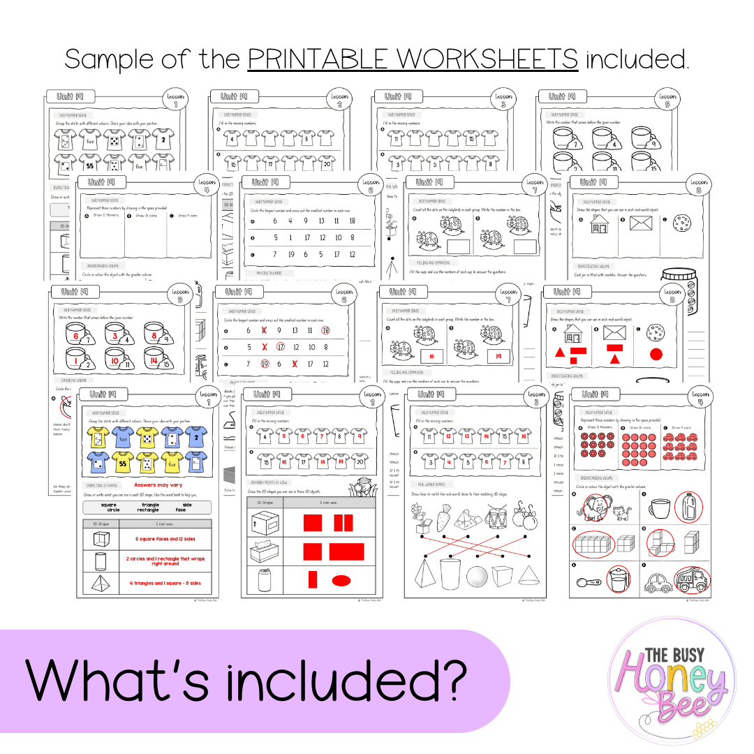 Early Stage 1 NSW Maths Worksheets Unit 19 - Workbook | Worksheets