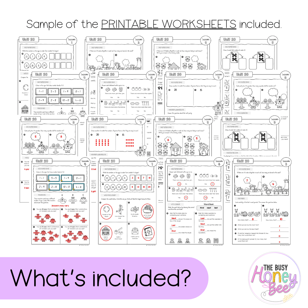 Early Stage 1 NSW Maths Worksheets Unit 20 - Workbook | Worksheets