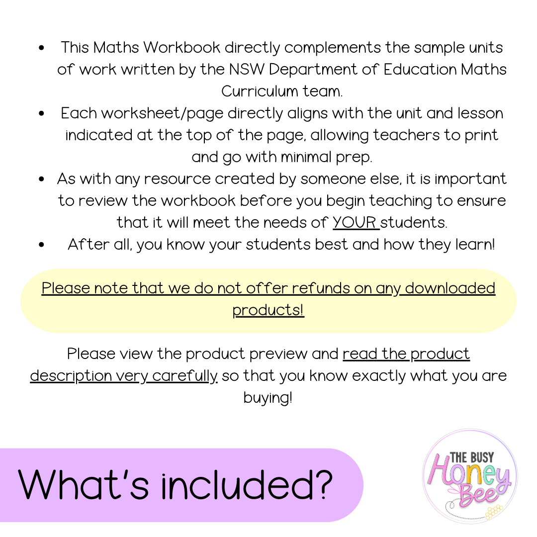 Early Stage 1 NSW Maths Worksheets Unit 9 - Workbook | Worksheets