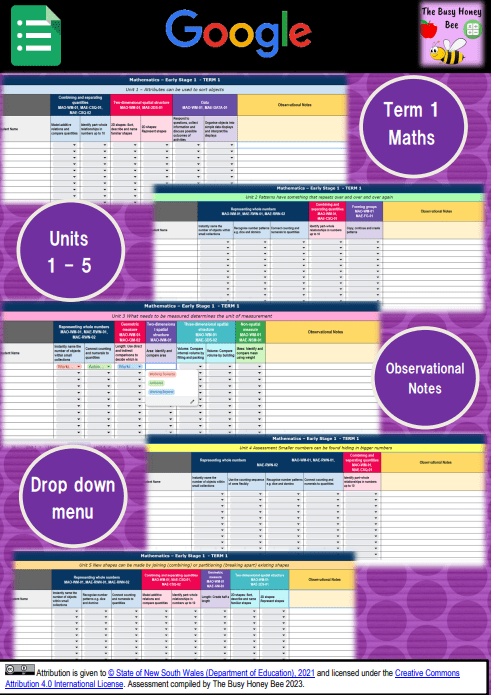 Early Stage 1 NSW Term 1 Maths Assessment Overview Google Sheet - Assessment