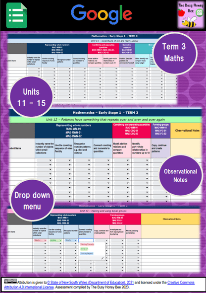 Early Stage 1 NSW Term 3 Maths Assessment Overview Google Sheet - Assessment