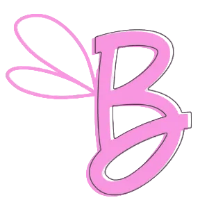 Pink letter 'B' with bee wings on a white background