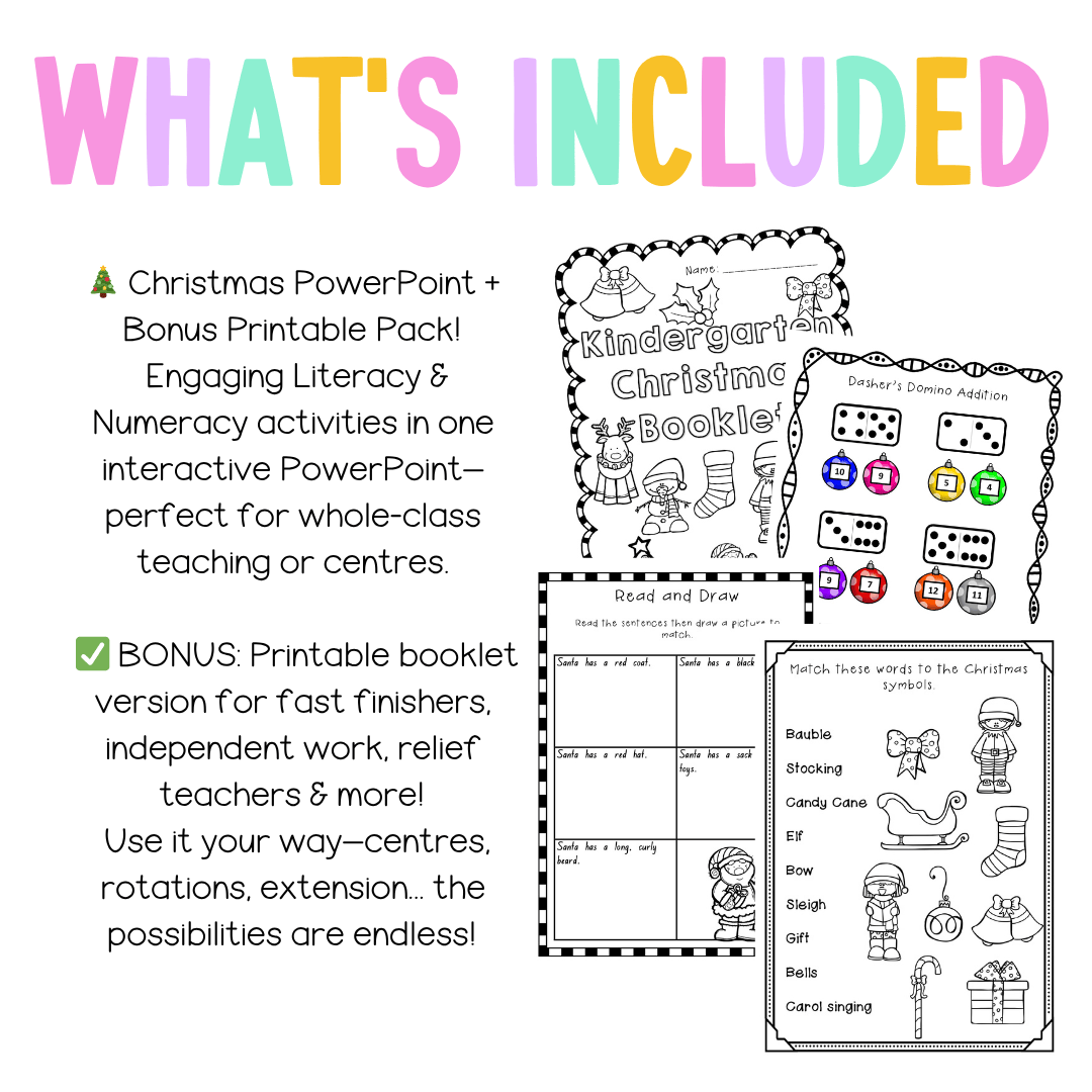 Kindergarten Christmas Activities PowerPoint and Booklet - Activity Pack