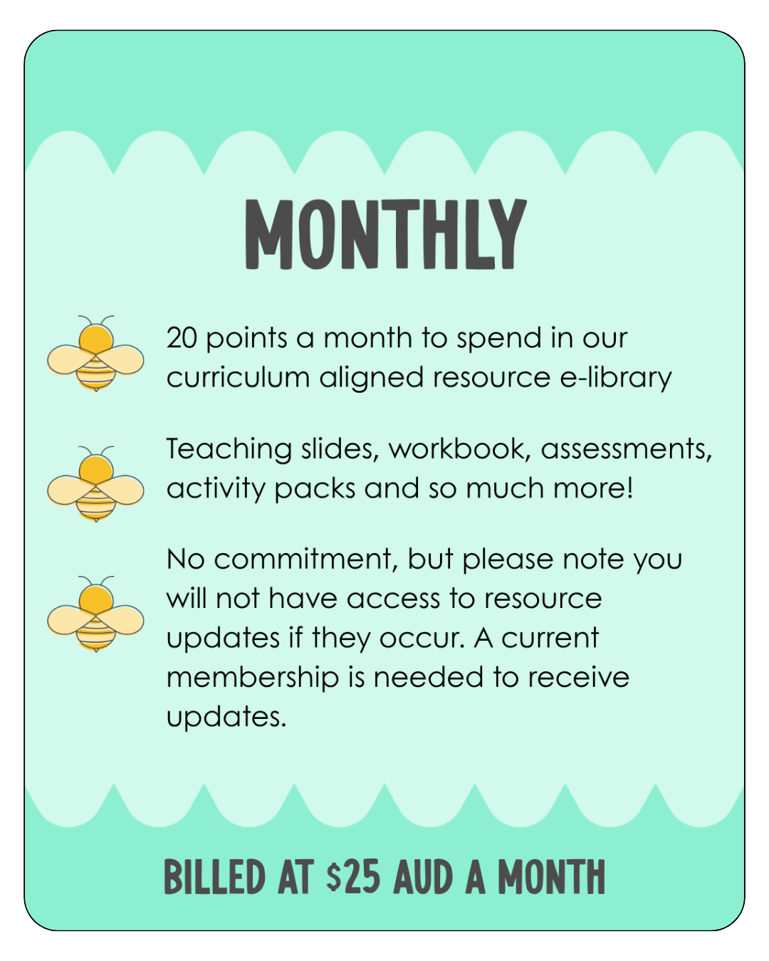 Monthly Membership at $25 AUD per month - Memberships