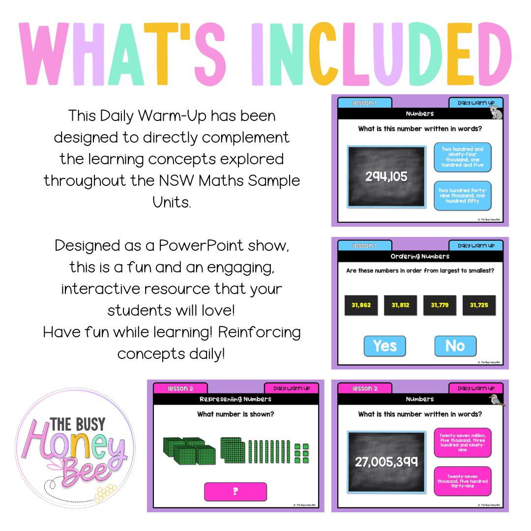 Multi Age 3-6 Year A Australian | NSW Math Daily Review | Warm-Up Unit 1 -