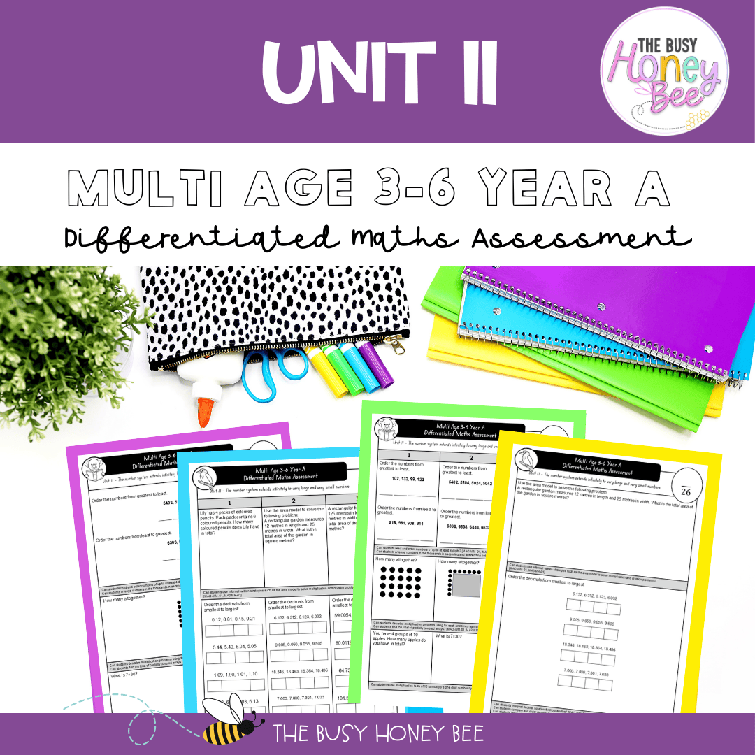 Multi Age 3-6 Year A Differentiated NSW Maths Assessment Term 3 Mega Bundle - Assessment