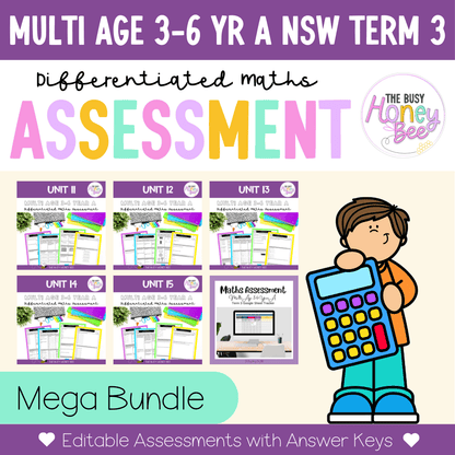 Multi Age 3-6 Year A Differentiated NSW Maths Assessment Term 3 Mega Bundle - Assessment