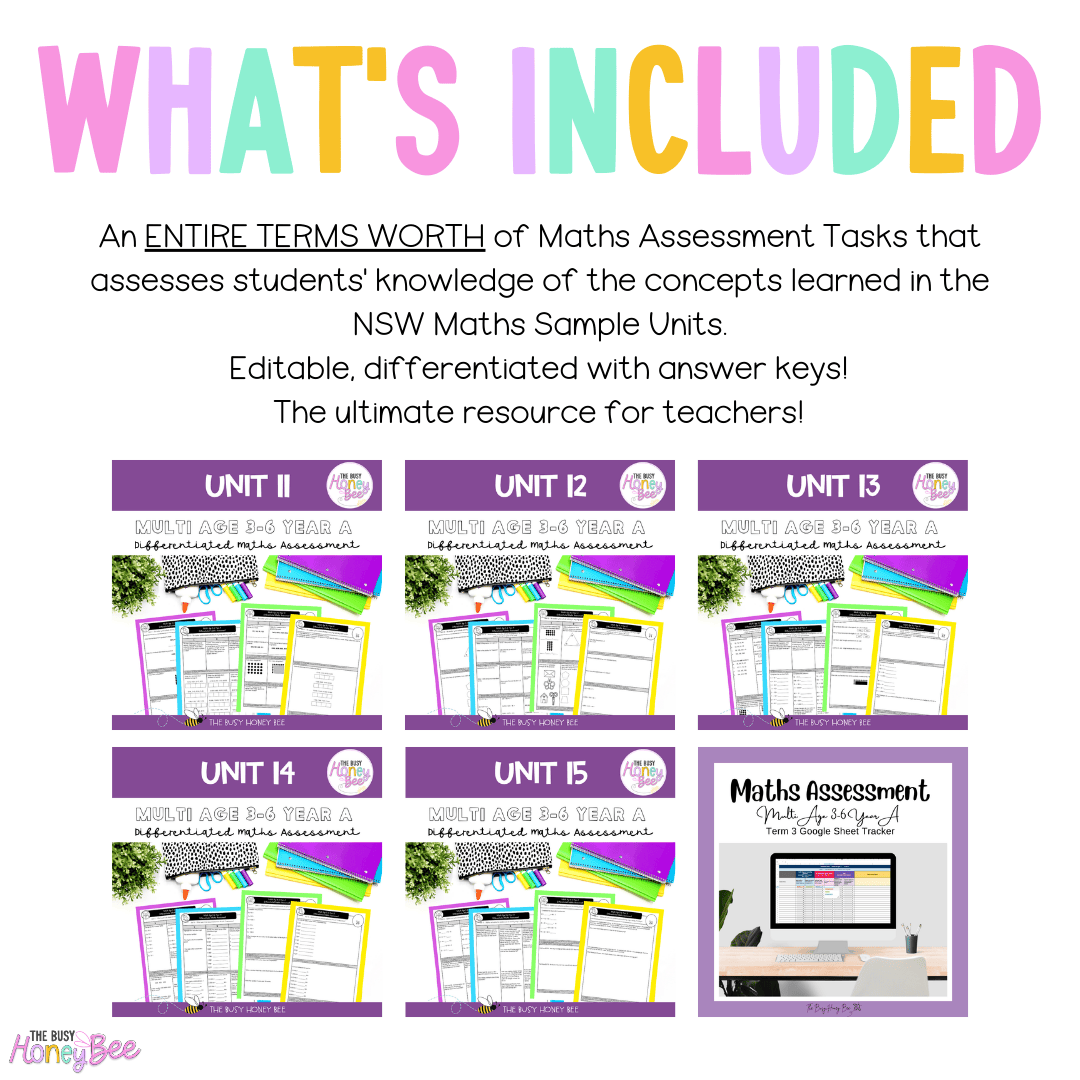 Multi Age 3-6 Year A Differentiated NSW Maths Assessment Term 3 Mega Bundle - Assessment