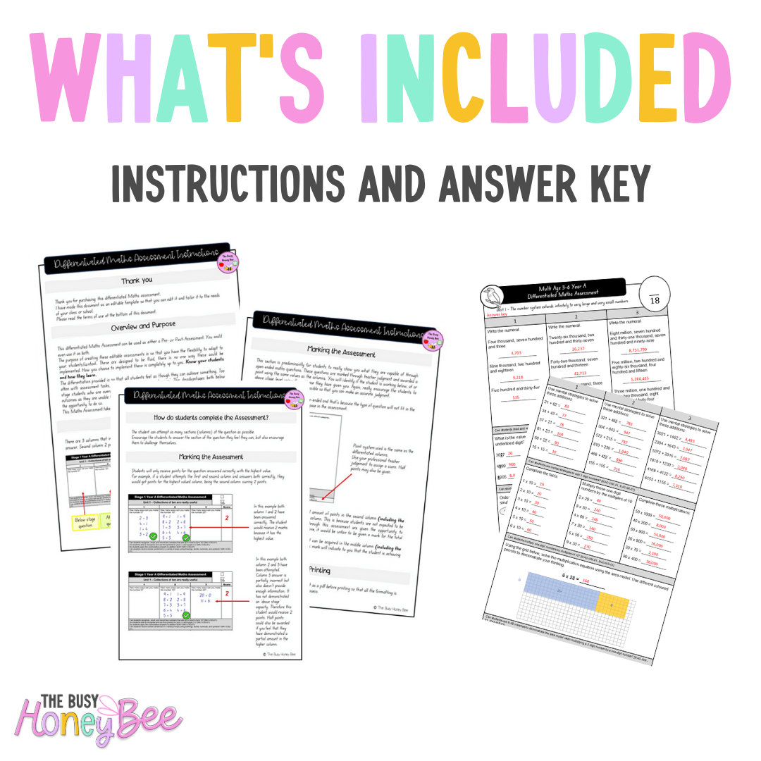 Multi Age 3-6 Year A Differentiated NSW Maths Assessment Unit 1 - Microsoft Word Document