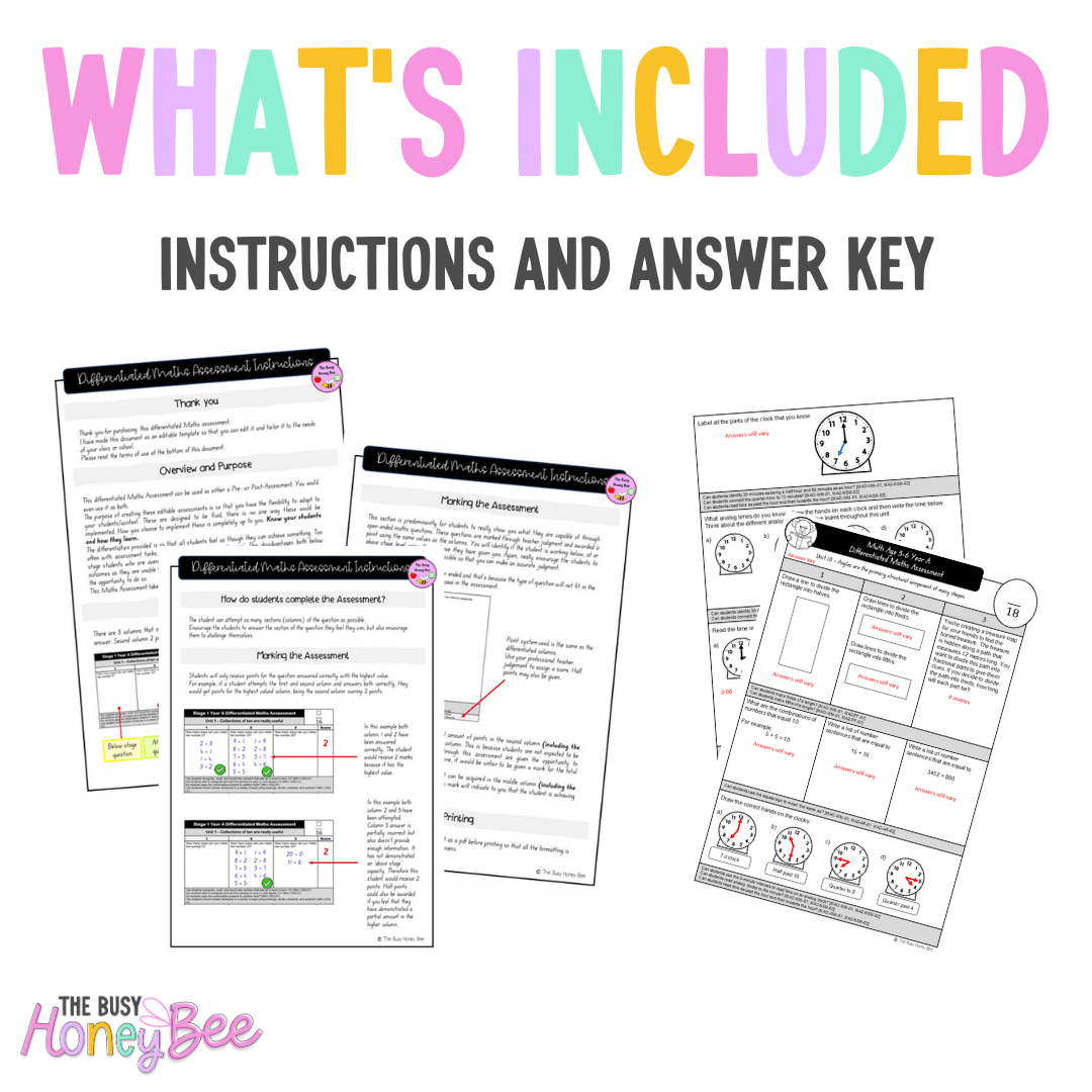Multi Age 3-6 Year A Differentiated NSW Maths Assessment Unit 10 - Microsoft Word Document