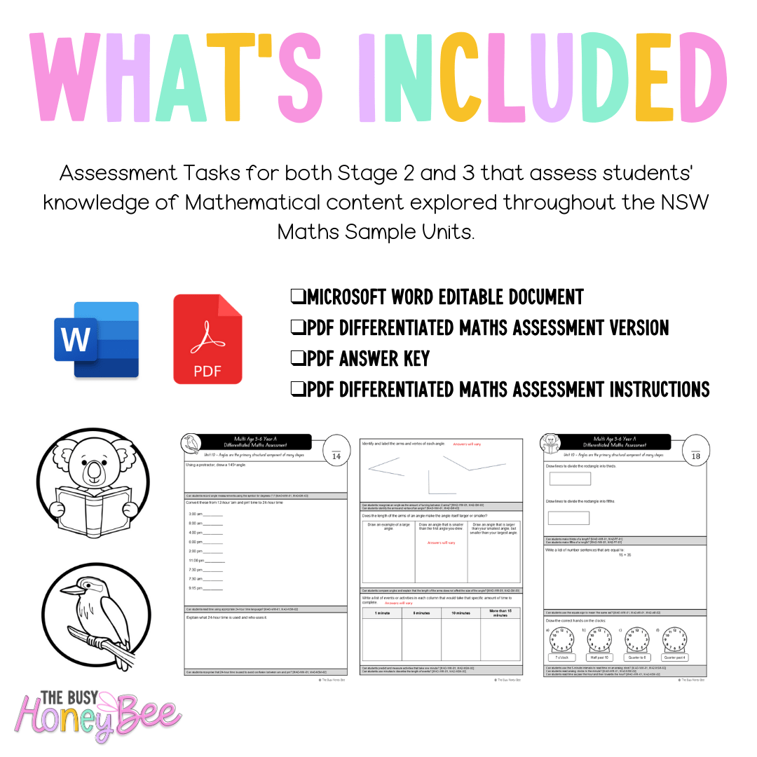 Multi Age 3-6 Year A Differentiated NSW Maths Assessment Unit 11 - Assessment