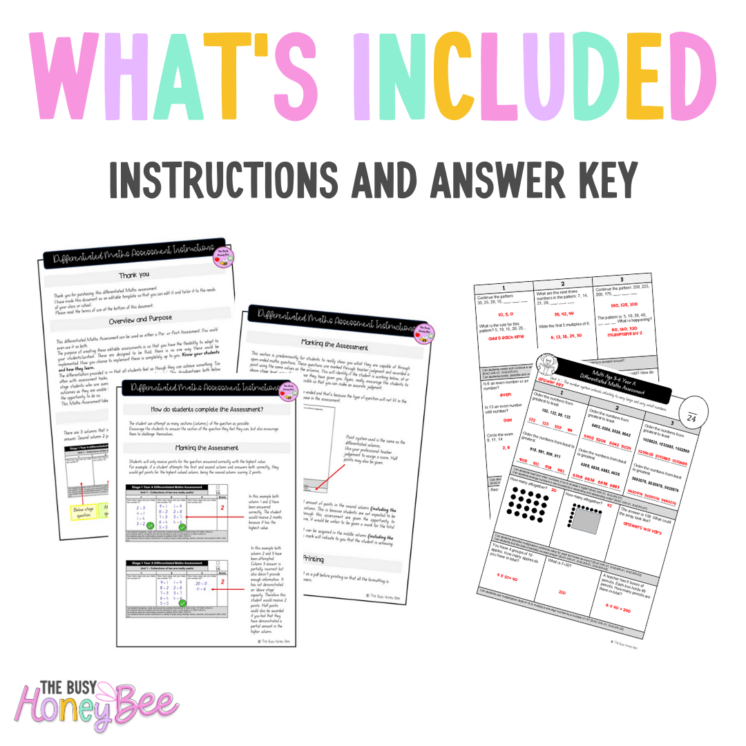 Multi Age 3-6 Year A Differentiated NSW Maths Assessment Unit 11 - Assessment