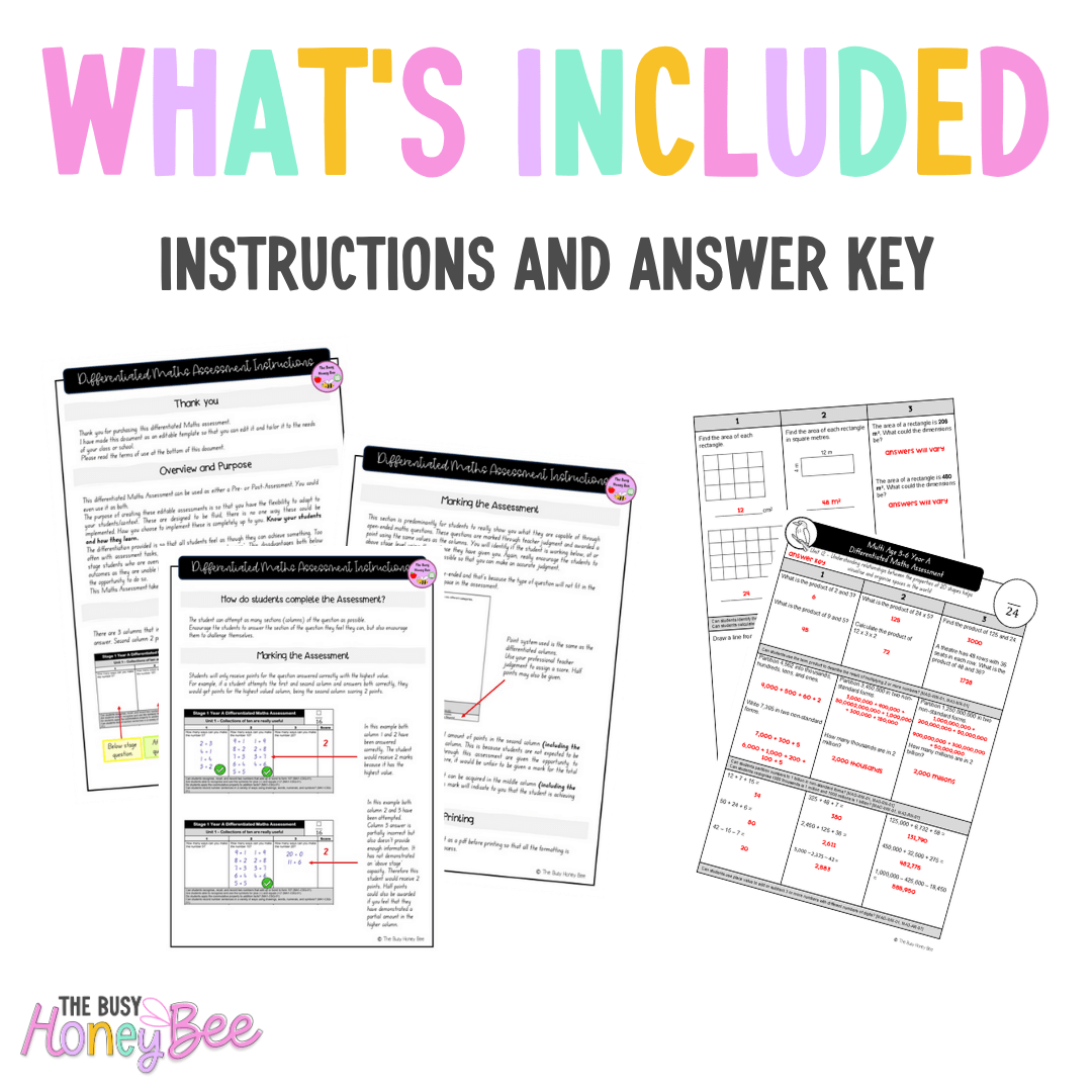 Multi Age 3-6 Year A Differentiated NSW Maths Assessment Unit 12 - Assessment