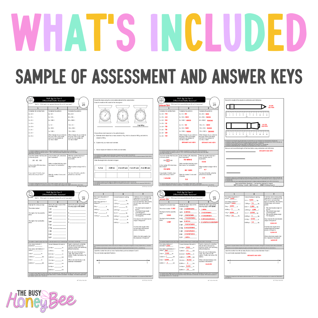 Multi Age 3-6 Year A Differentiated NSW Maths Assessment Unit 14 - Assessment