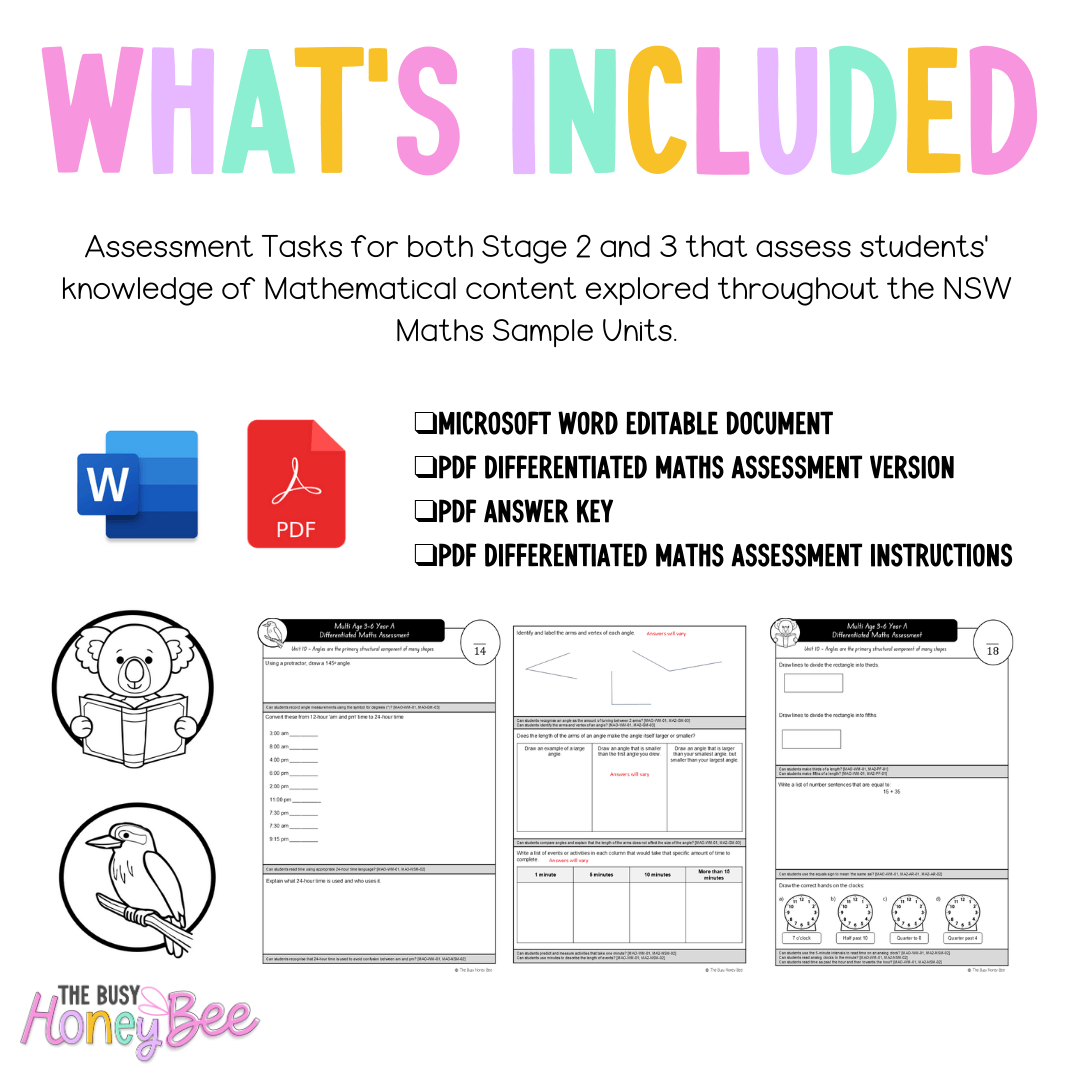 Multi Age 3-6 Year A Differentiated NSW Maths Assessment Unit 14 - Assessment