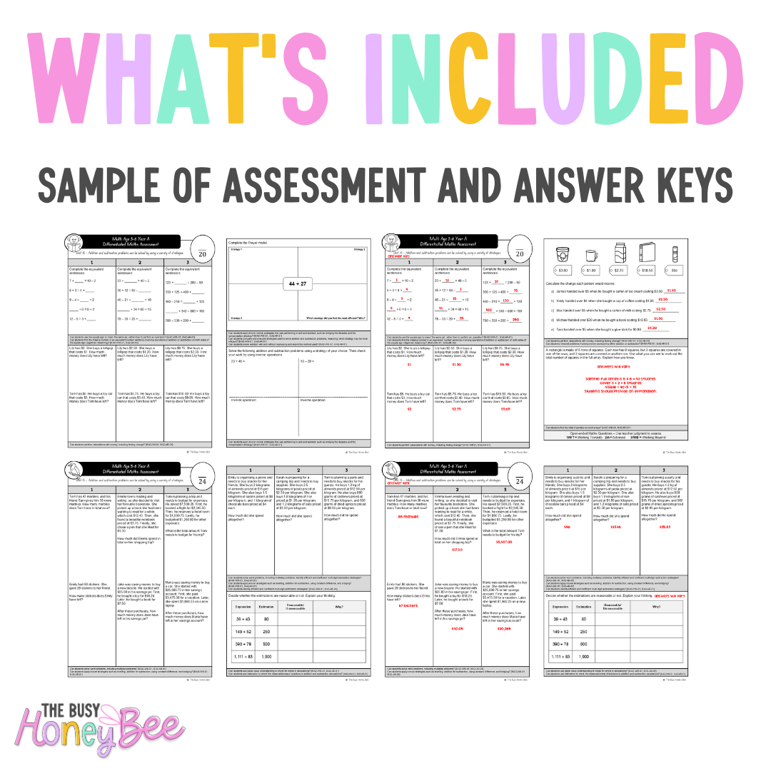 Multi Age 3-6 Year A Differentiated NSW Maths Assessment Unit 15 - Assessment