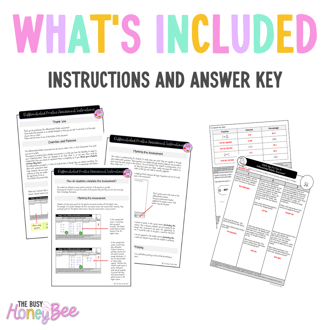 Multi Age 3-6 Year A Differentiated NSW Maths Assessment Unit 15 - Assessment