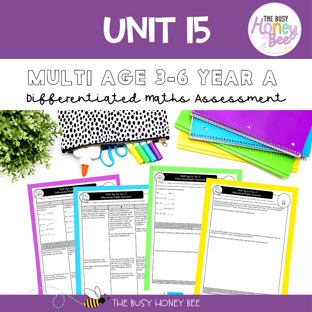 Multi Age 3-6 Year A Differentiated NSW Maths Assessment Unit 15 - Assessment