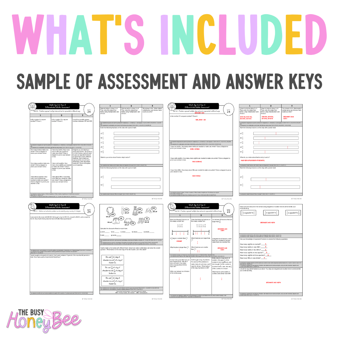 Multi Age 3-6 Year A Differentiated NSW Maths Assessment Unit 16 - Assessment