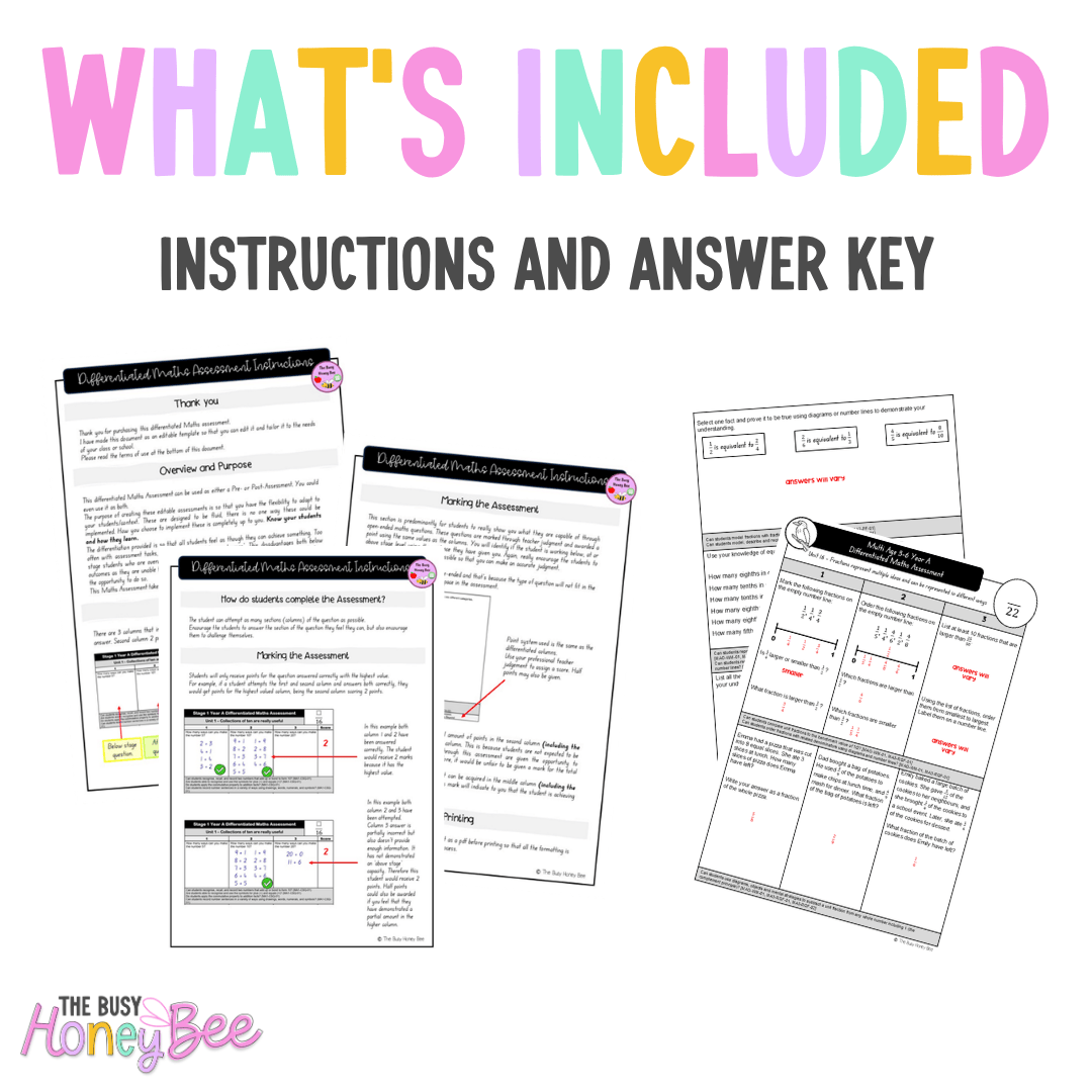 Multi Age 3-6 Year A Differentiated NSW Maths Assessment Unit 16 - Assessment