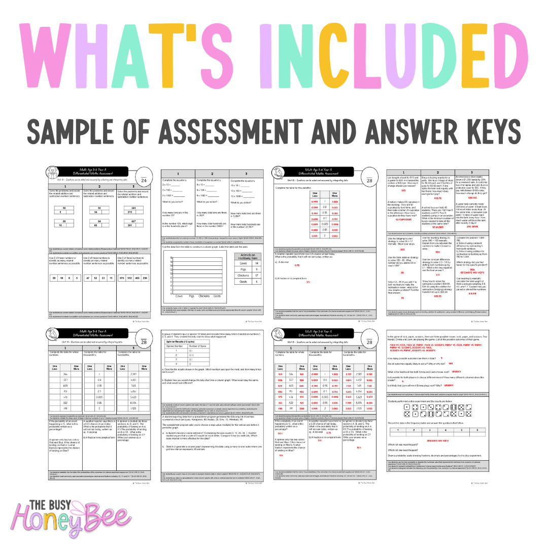 Multi Age 3-6 Year A Differentiated NSW Maths Assessment Unit 18 - Assessment
