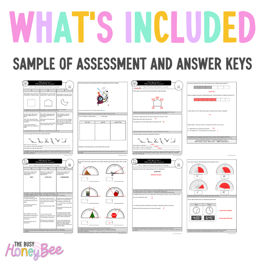 Multi Age 3-6 Year A Differentiated NSW Maths Assessment Unit 19 - Assessment