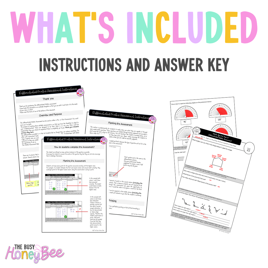 Multi Age 3-6 Year A Differentiated NSW Maths Assessment Unit 19 - Assessment